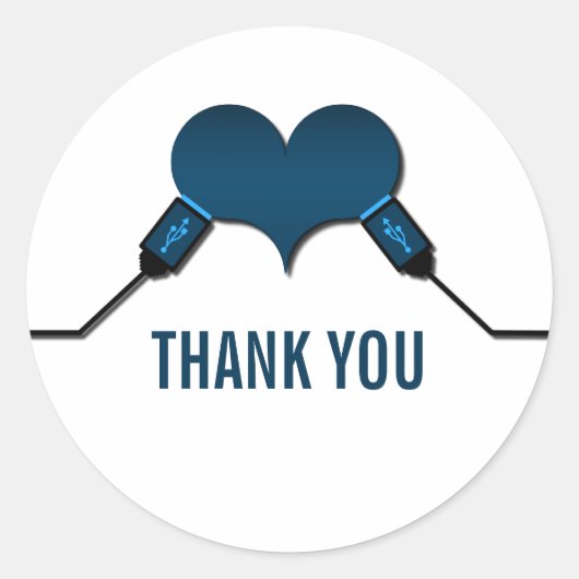 Liebe Verbindung USB Danke Sticker, Blau Runder Aufkleber (Vorderseite)