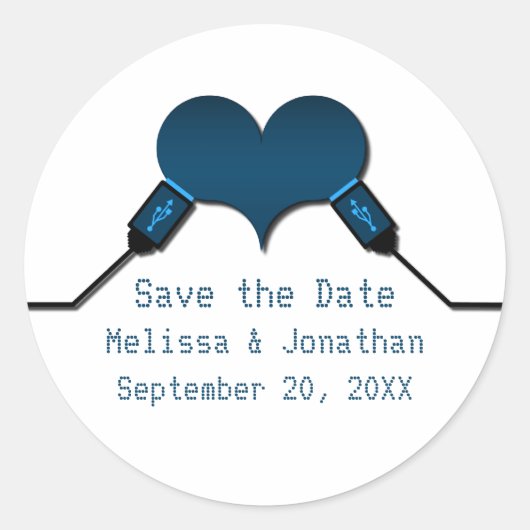 Liebe Verbindung USB Save the Date Sticker, blau Runder Aufkleber (Vorderseite)
