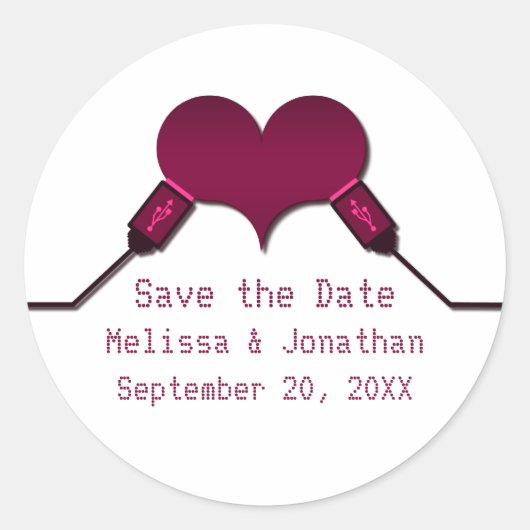 Liebe Verbindung USB Save the Date Sticker, Fuchsi Runder Aufkleber (Vorderseite)