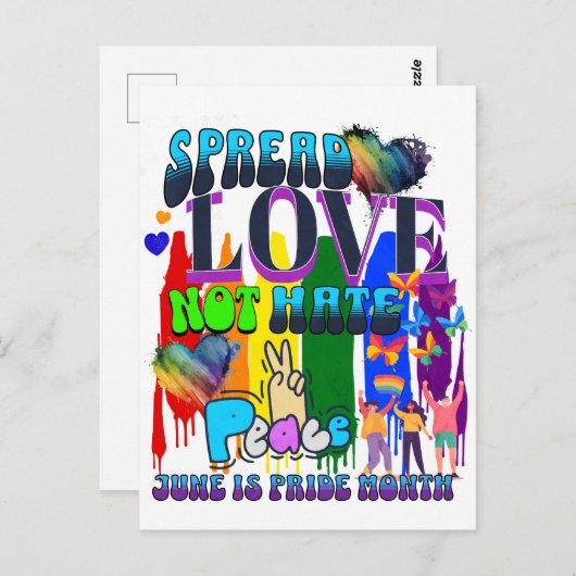 Liebe verbreiten, nicht hassen | Juni ist Pride Mo Postkarte (Vorne/Hinten)