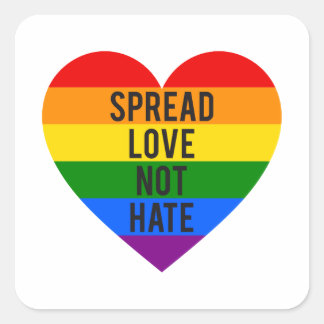 Liebe verbreiten, nicht hassen, Regenbogenherz Quadratischer Aufkleber