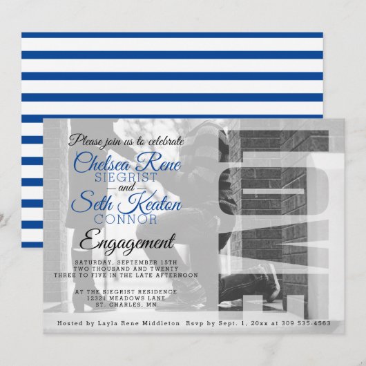 Liebe Verlobung - Blau - Erstellen Sie Ihre eigene Einladung (Vorne/Hinten)