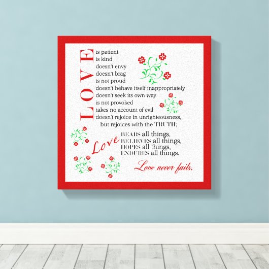 Liebe Versage nie | 1 Korinther 13 4-8 Leinwanddruck (Insitu (Holzboden))