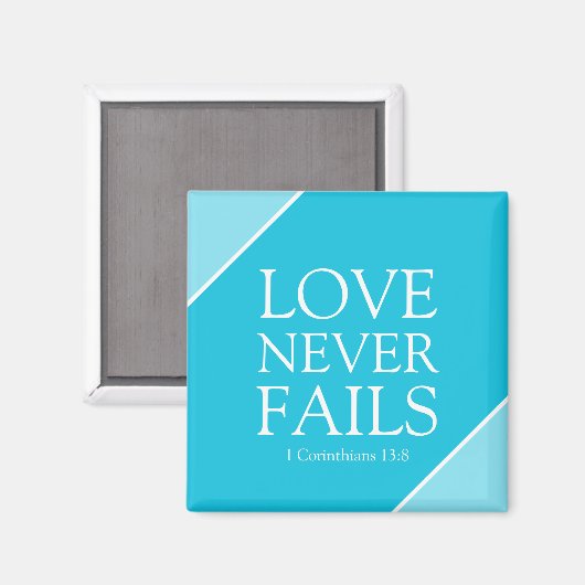 Liebe Versage nie 1 Korinther 13:8 Blaue Schrift Magnet (Vorderseite/Rückseite)