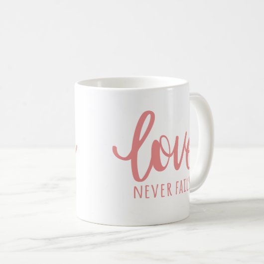 Liebe Versage nie - 1 Korinther 13:8 rosa Kaffeetasse (VorderseiteRechts)