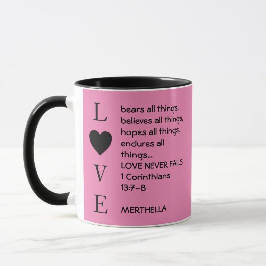 Liebe Versage nie | 1 Korinther 13 | PERSONALISIER Tasse (Links)