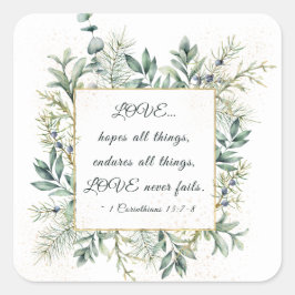 LIEBE Versage nie Bibel Elegante Vegetation Quadratischer Aufkleber