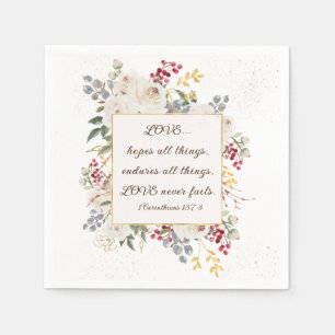 Liebe Versage nie Bibel Verse Winter White Roses Serviette