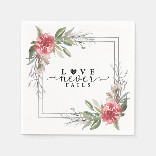 Liebe Versage nie Bibelverse Rosa Blume Grüne Serviette (Vorderseite)