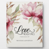 Liebe Versage nie Bibelverse Rosa Blumenhochzeit Fotoplatte (Vorderseite)