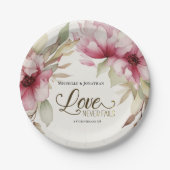Liebe Versage nie Bibelverse Rosa Blumenhochzeit Pappteller (Vorderseite)