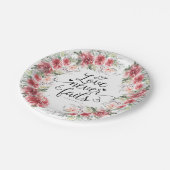Liebe Versage nie Bibelverse Rosa Blumenreath Pappteller (Schrägansicht)