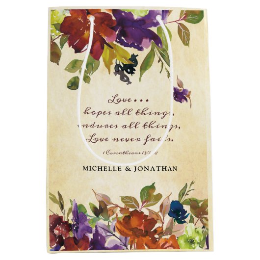 Liebe versage nie Blütenverse Fall Blumenhochzeit Mittlere Geschenktüte (Vorderseite)