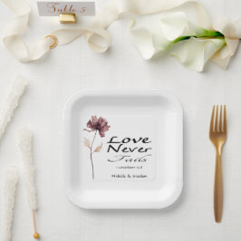 Liebe Versage nie Hochzeit der Bibelburgund-Blume Pappteller