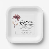 Liebe Versage nie Hochzeit der Bibelburgund-Blume Pappteller (Vorderseite)