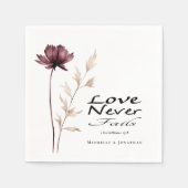 Liebe Versage nie Hochzeit der Bibelburgund-Blume Serviette (Vorderseite)