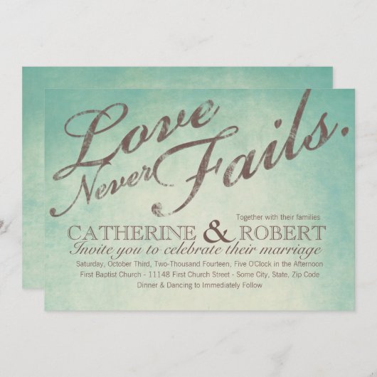 Liebe Versage nie rustikale Hochzeit Einladung (Vorne/Hinten)