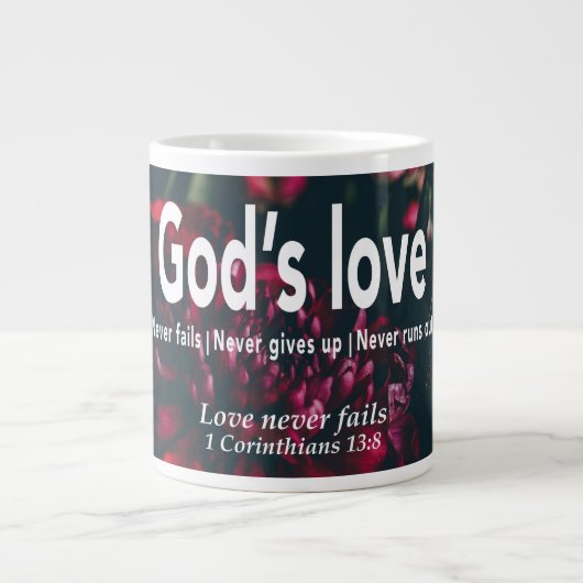 LIEBE VERSAGE NIEMALS Christliche Personalisierte Jumbo-Tasse (Vorderseite)