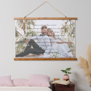 Liebe versagt nie Skript mit Bild und Namen horizo Wandteppich Mit Holzrahmen