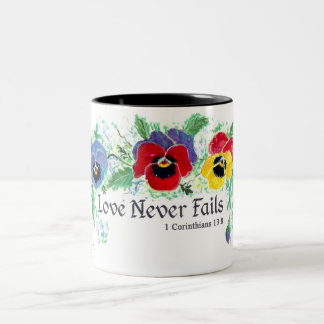 Liebe versagt nie (Stiefmütterchen) Zweifarbige Tasse