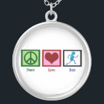 Liebe Versilberte Kette<br><div class="desc">Ein Friedensschild, ein Herz und ein laufender Mensch. Ein großartiges Geschenk für einen Läufer, der einen Marathon abschließt oder ein Leichtathletikrennen gewinnt.</div>