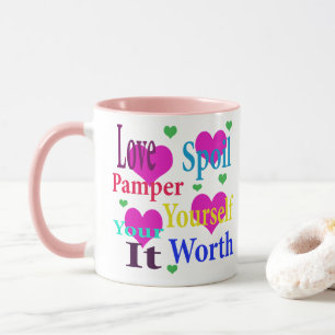 Liebe verwöhnen Sie sich selbst Logo, rosa Combo Tasse
