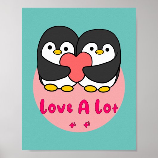 Liebe viel Kawaii niedliche Pinguine mit rotem Her Poster (Vorne)