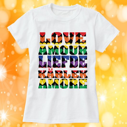 Liebe Viele Sprachen Herz-Regenbogen T-Shirt
