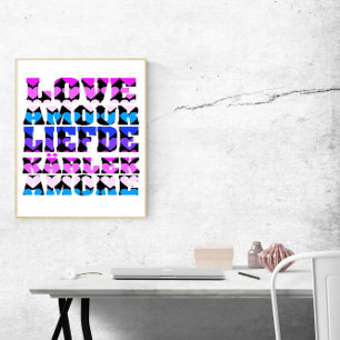 Liebe viele Sprachen Herzen Pink Lila Blau Schwarz Poster