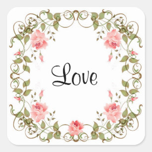 Liebe Vintage-Rosen-Blumen-Aufkleber Quadratischer Aufkleber