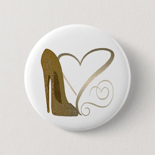 Liebe-Vintage Stilett-Schuh-Kunst und Herzen Button (Vorderseite)