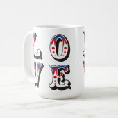 Liebe - Vintage Zirkus Karneval Stil Kaffeetasse (Vorderseite Links)