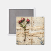 Liebe Vintager Dokumente mit Blume (2) Magnet (Vorderseite/Rückseite)