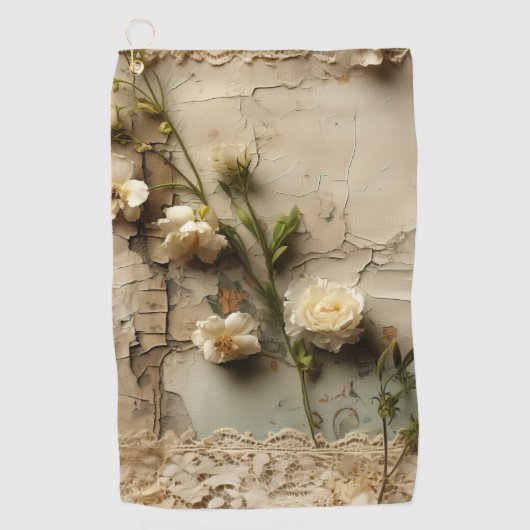 Liebe Vintager Dokumente mit Blume (3) Golfhandtuch (Vorderseite)