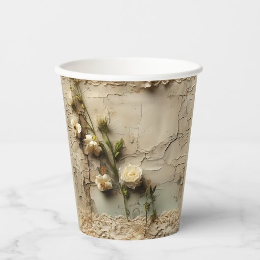 Liebe Vintager Dokumente mit Blume (3) Pappbecher (Vorderseite)