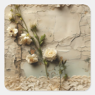 Liebe Vintager Dokumente mit Blume (3) Quadratischer Aufkleber