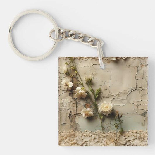Liebe Vintager Dokumente mit Blume (3) Schlüsselanhänger (Vorderseite)