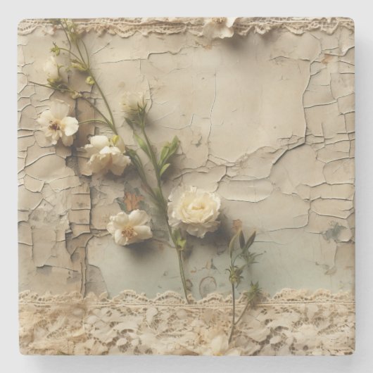 Liebe Vintager Dokumente mit Blume (3) Steinuntersetzer (Vorderseite)