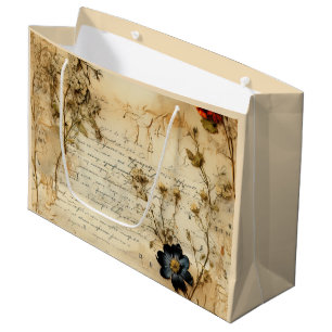 Liebe Vintager Dokumente mit Blume (5) Große Geschenktüte