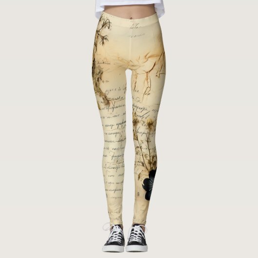 Liebe Vintager Dokumente mit Blume (5) Leggings (Vorderseite)