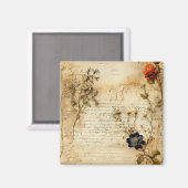 Liebe Vintager Dokumente mit Blume (5) Magnet (Vorderseite/Rückseite)