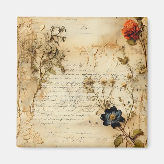 Liebe Vintager Dokumente mit Blume (5) Magnet (Vorne)