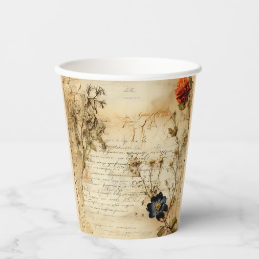 Liebe Vintager Dokumente mit Blume (5) Pappbecher (Vorderseite)