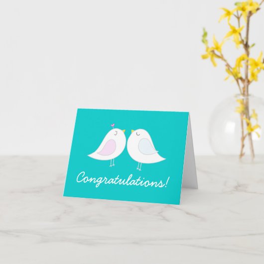 Liebe-Vögel auf aquamarinen Karte (Gelbe Blume)