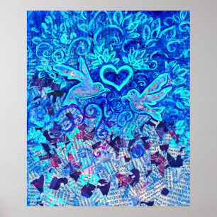 Liebe-Vögel, auf gerecyceltem Text, 22" x 28" Poster