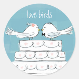 Liebe-Vögel auf Hochzeits-Kuchen-niedlichen Runder Aufkleber