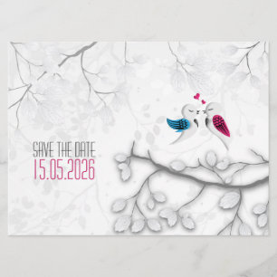 Liebe Vögel auf magischen Weiß - Hochzeit retten d Save The Date
