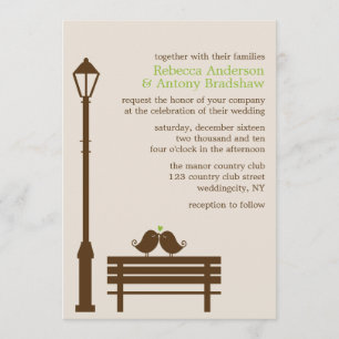 Liebe-Vögel auf Park-Bank-Hochzeit Einladung