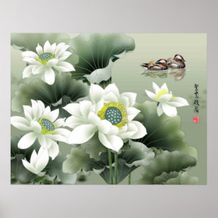 Liebe-Vögel auf Teich am Spiel Poster