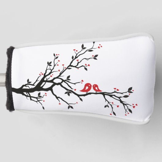 Liebe Vögel auf Zweig - Romantische Kunst des Rote Golf Headcover (Vorderseite)